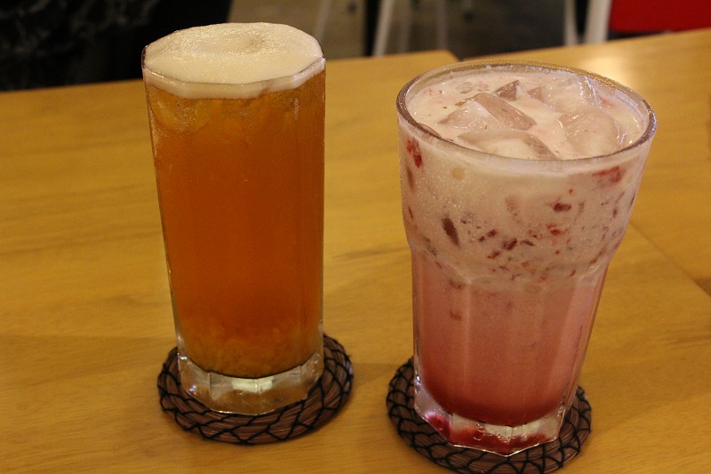 Peach Passion + Raspberry Italian Creme Soda with Raspberry Bits